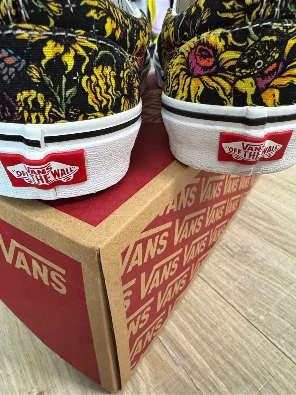 Vans Black Slip-On Loafers with Yellow Floral Skull Graphic